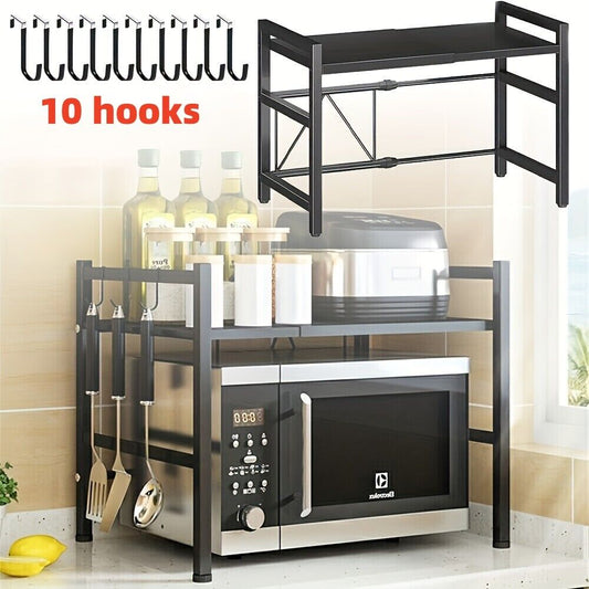 2 Tier Iron Microwave Oven Rack Stand Storage Holder Kitchen Corner Shelf Black