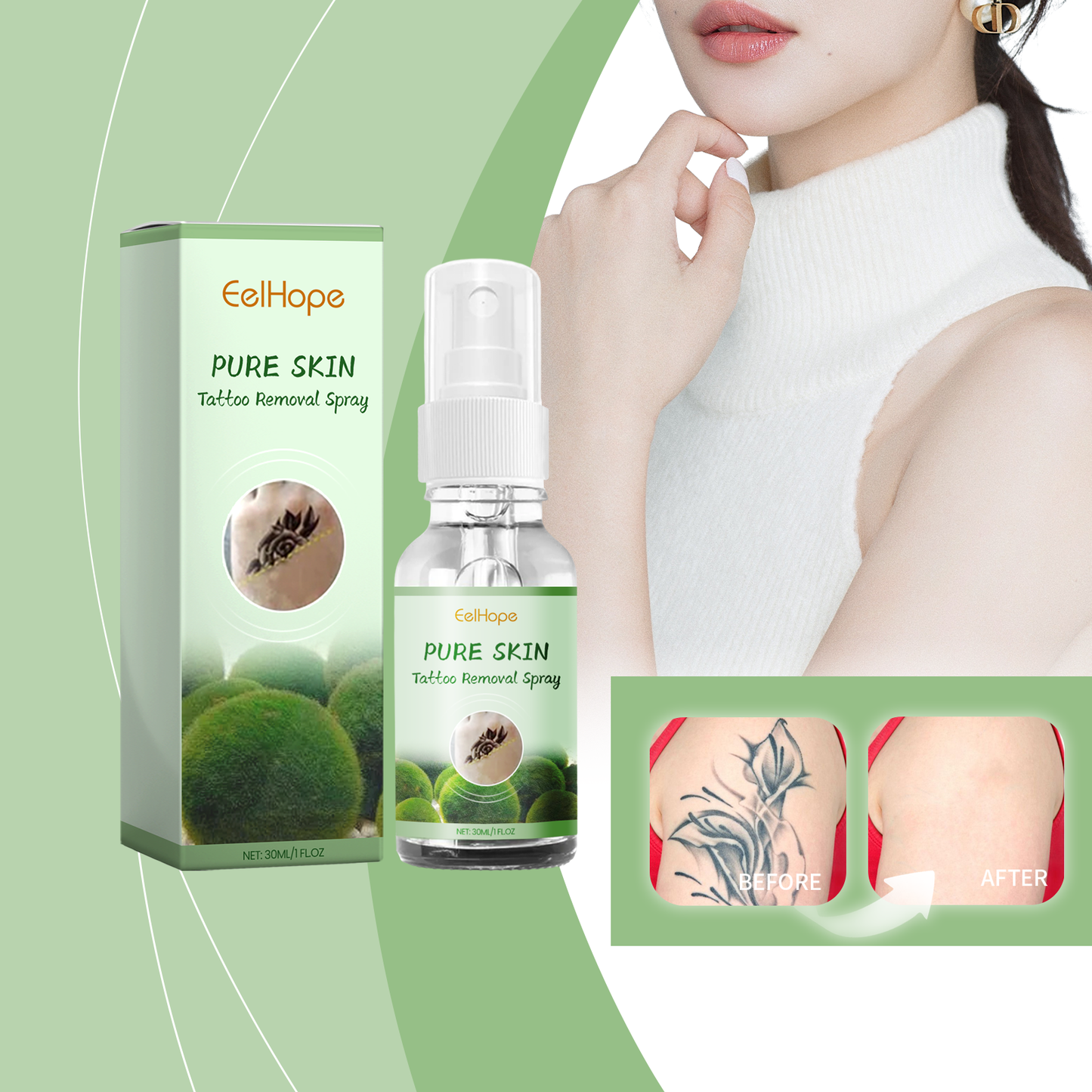 Eelhope Tattoo Cleaning Spray, Gentle Cleaning And Repair Moisturizing Body Skin Fade Mark Cleaning Agent