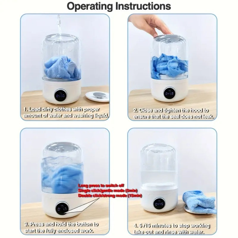 Portable Mini Washer, USB Rechargeable Cordless, 1.2L Capacity For Underwear, Socks & Baby Clothes, 3 Cleaning Modes, Quiet & Compact For Travel, Dorm, Apartment