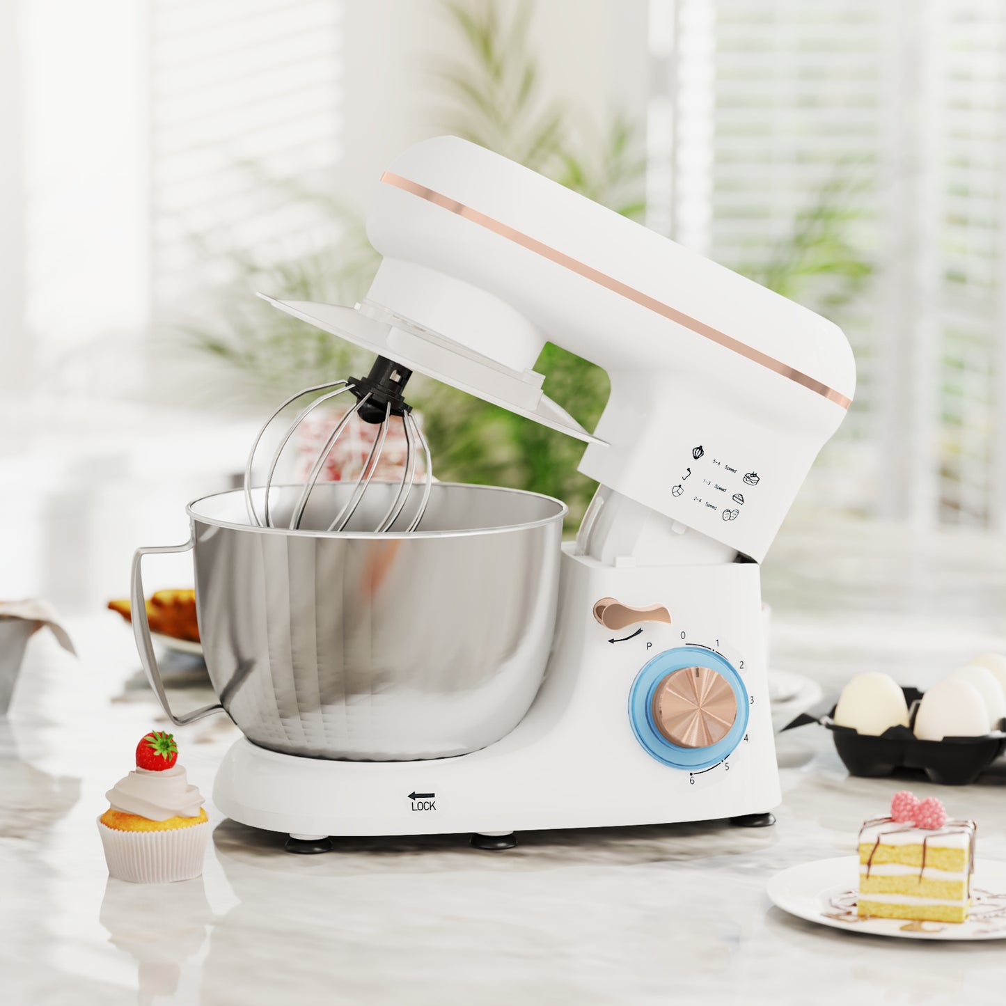 1300W Kitchen Stand Mixer, With Accessories - White