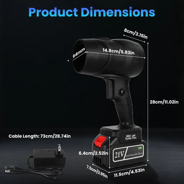 130000RPM Cordless Mini Blower, 1000W Powerful Motor With Turbo Tech - 550g Wind Pressure&600g Blowing Force, 64mm Air Output For Heavy Debris Cleaning