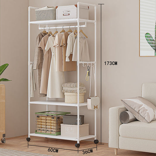 Multifunctional Clothes Rail Garment Hanging Stand Shoe Rack Home Storage Shelf White Without Wheels