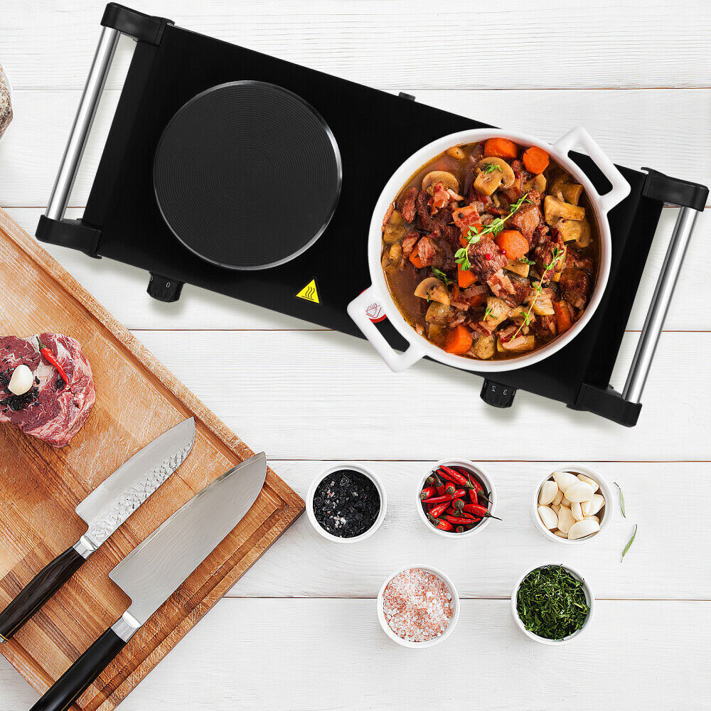 2000W Electric Cooker Double Hob Hot Plate Stove W Handle Table Hob Kitchen