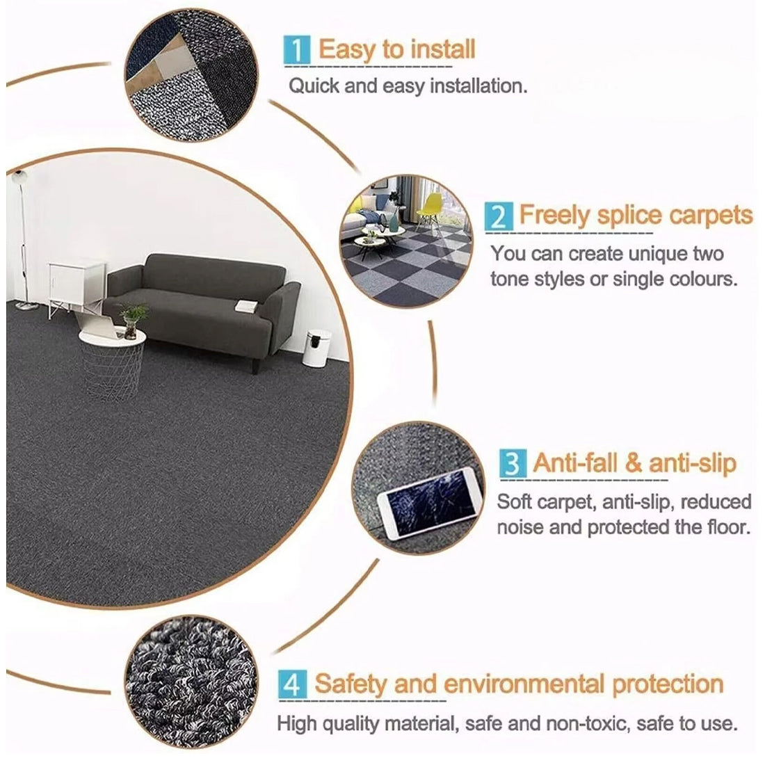NEW 20x Carpet Tiles 5m2 Commercial Retail Office Home Shop Premium Flooring 50x50cm UK