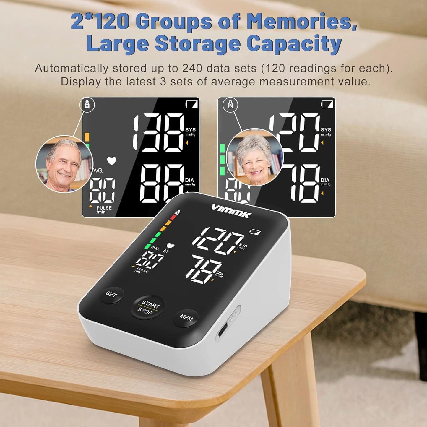 Multifunctional Home Blood Pressure Monitor With Cuff, Records 99 Measurements And Tracks Heart Rate