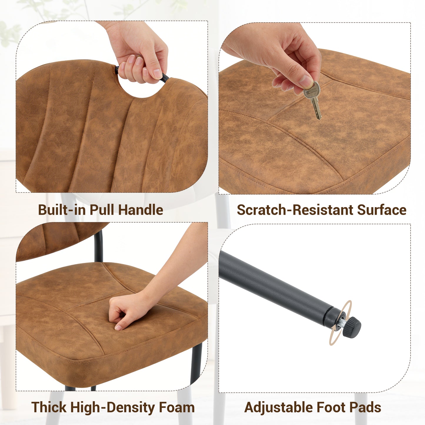 Dining Chairs Set Of 2, Comfort-Touch Tech Fabric Upholstered Dining Room Chairs, High-Resilience Sponge Padding, Metal Legs With Spray Coating Finish  Light Brown, Set Of 2