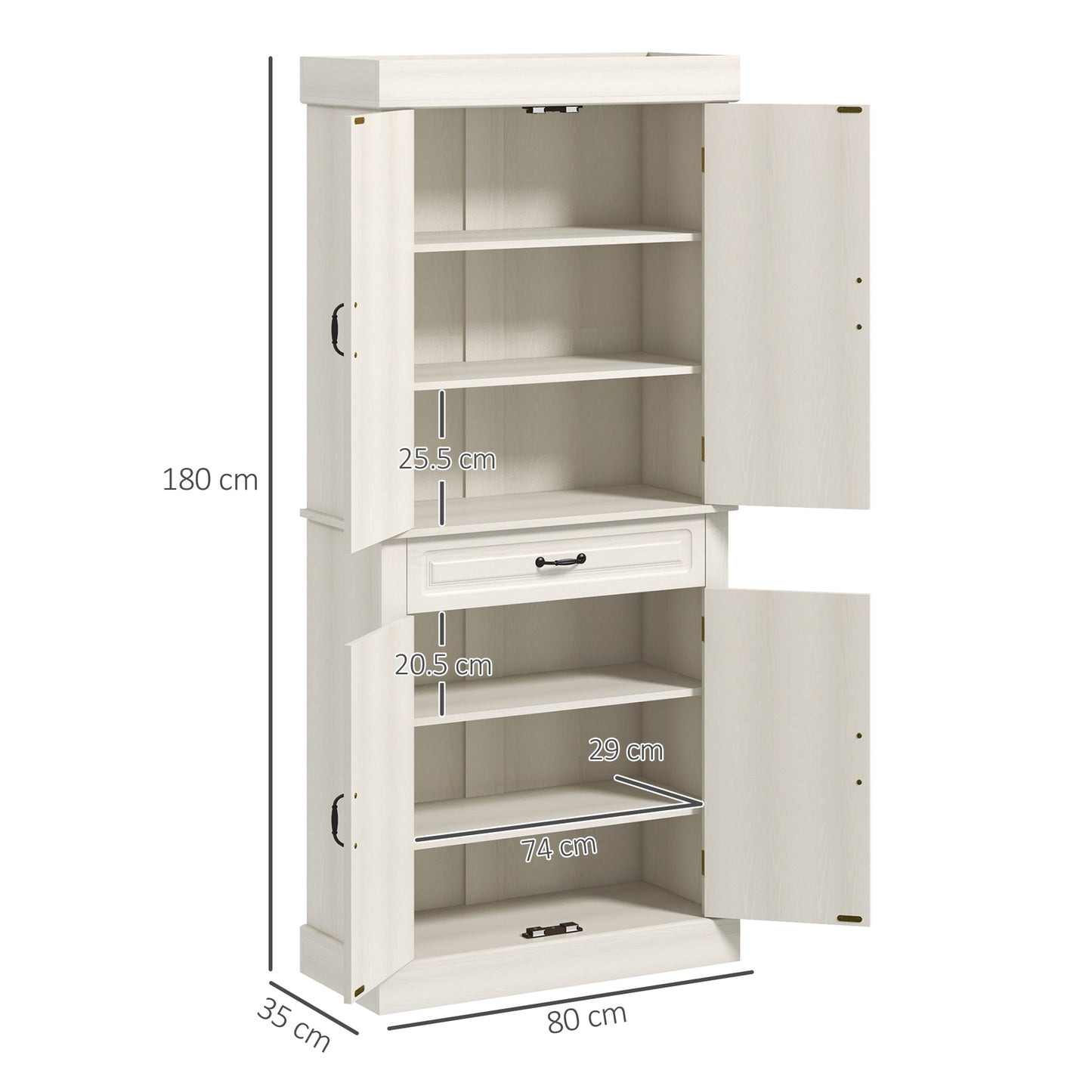 Tall Kitchen Cupboard, Kitchen Pantry Cabinet With Drawer, Shelves, White