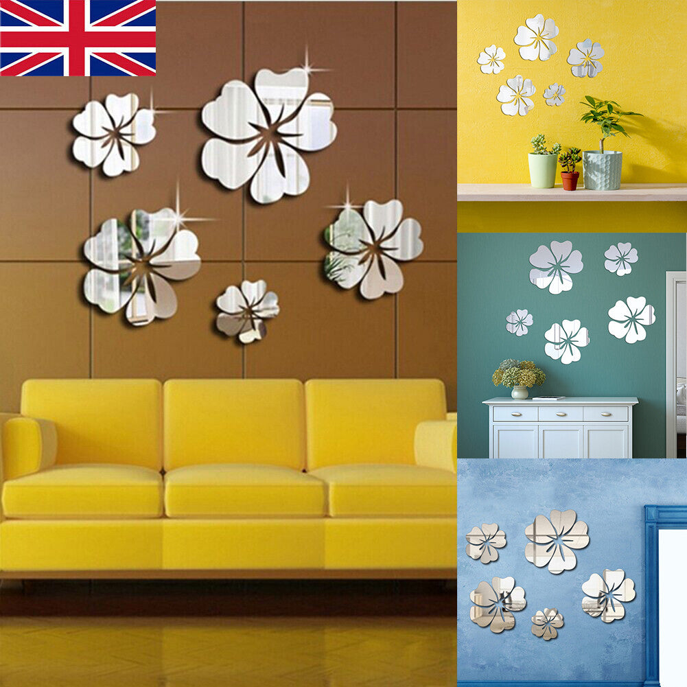 Flower Decal 3D Mirror Wall Sticker Removable Art Mural Home Room Decor Durable