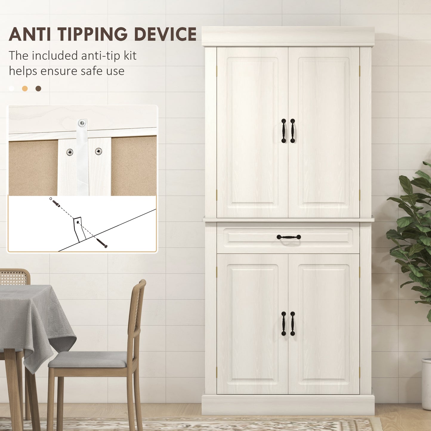 Tall Kitchen Cupboard, Kitchen Pantry Cabinet With Drawer, Shelves, White