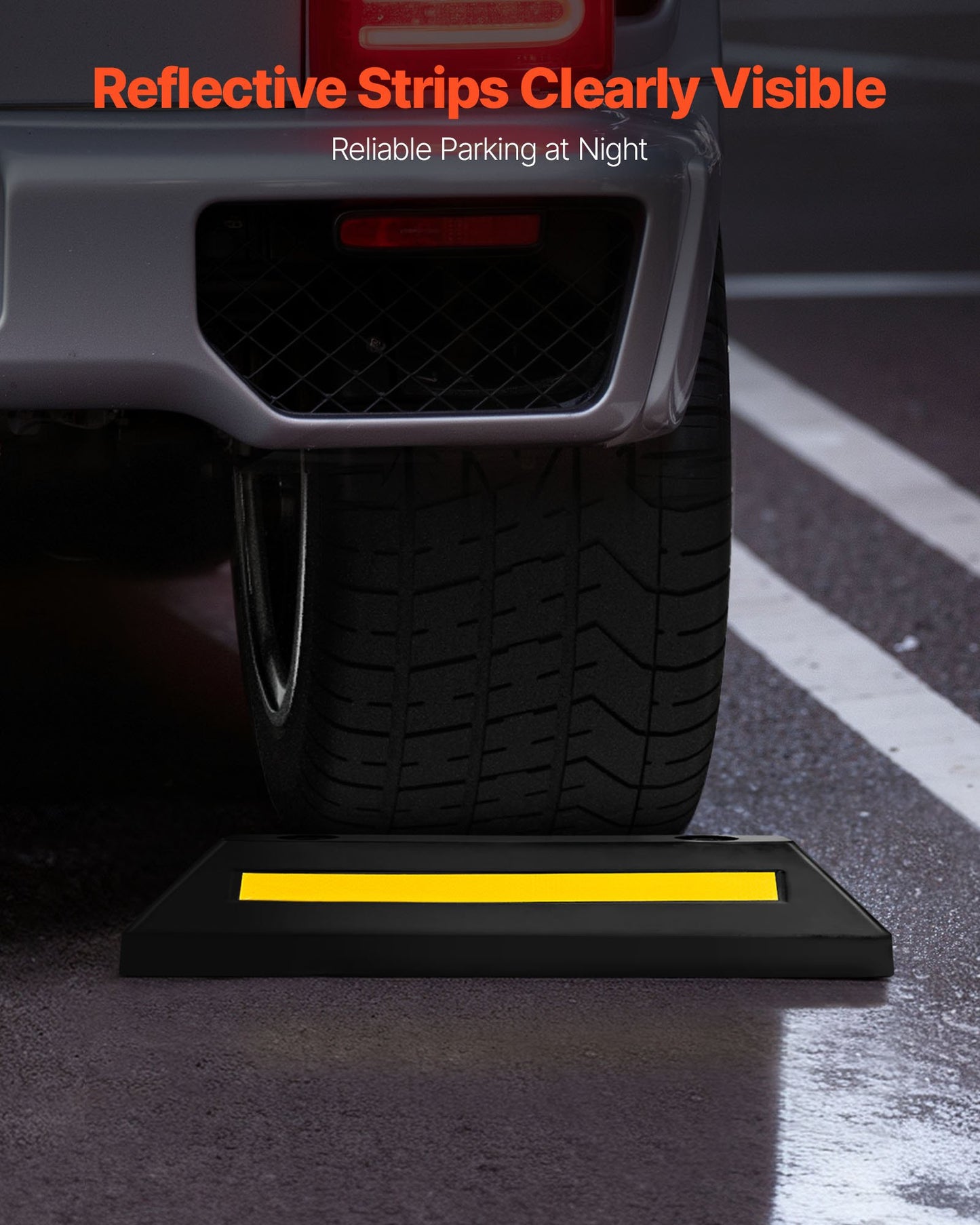 Parking Stopper, 21.6 Inch 2 Pcs Heavy Duty Parking Aid For Garage, Rubber Curb Garage Floor Stopper With Reflective Strips, Aid Gadgets For Cars Vans Trucks Tire Wheel Guide Block Stops Bumpers