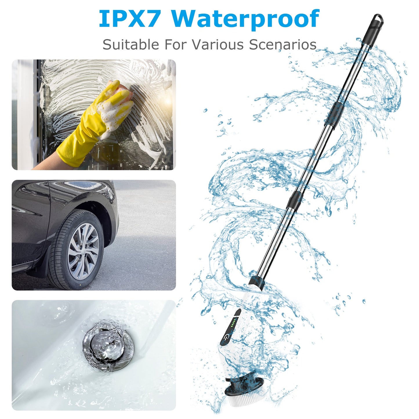1Pc Electric Spin Scrubber Cordless Rechargeable Telescopic Cleaning Brush 8 Replaceable Heads 2 Speed Adjustable Extension Arm Bathroom Tub Tile Floor
