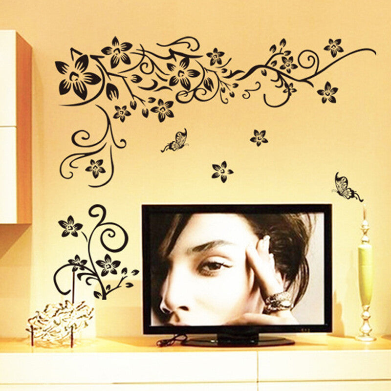 Vine Flowers Sticker And Butterflies Wall Art Vinyl Sticker-Home DIY Wall Decal
