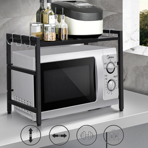 2 Tier Iron Microwave Oven Rack Stand Storage Holder Kitchen Corner Shelf Black