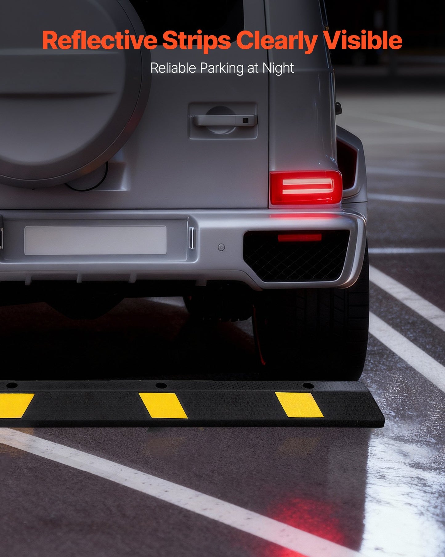 Parking Stopper, 72 Inch Heavy Duty Parking Aid For Garage, Rubber Curb Garage Floor Stopper With Reflective Strips, Vehicles Gadgets For Cars Vans Trucks Tire Wheel Guide Block Stops Bumpers