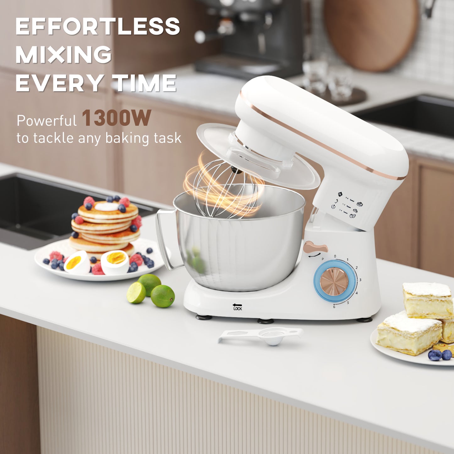 1300W Kitchen Stand Mixer, With Accessories - White