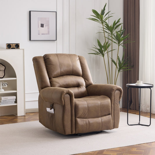Power Lift Recliner Chair With Massage & Heat For Elderly, Single Motor Electric Lift Chair, Tech Fabric Upholstery, 8-Point Massage & 8-Point Heating, USB & Type-C Ports, Side Pockets,Brown