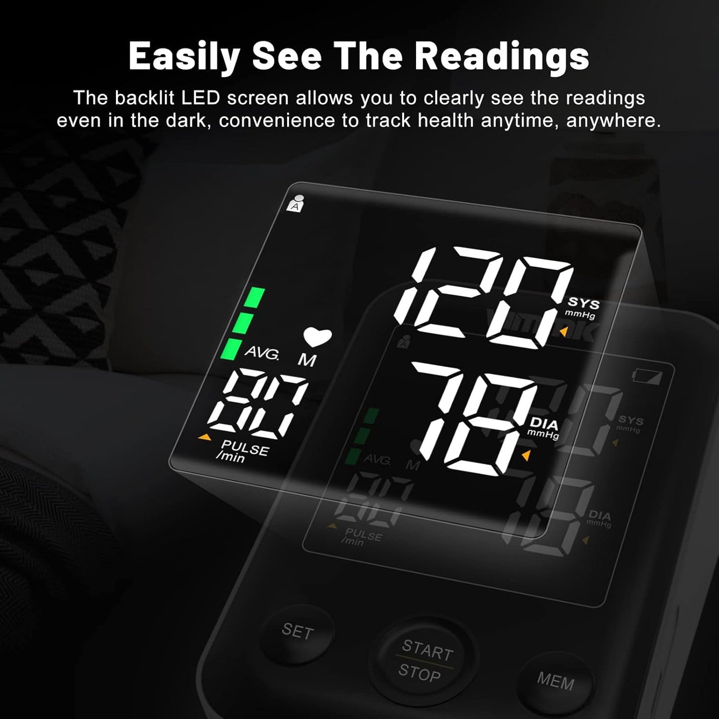 Multifunctional Home Blood Pressure Monitor With Cuff, Records 99 Measurements And Tracks Heart Rate