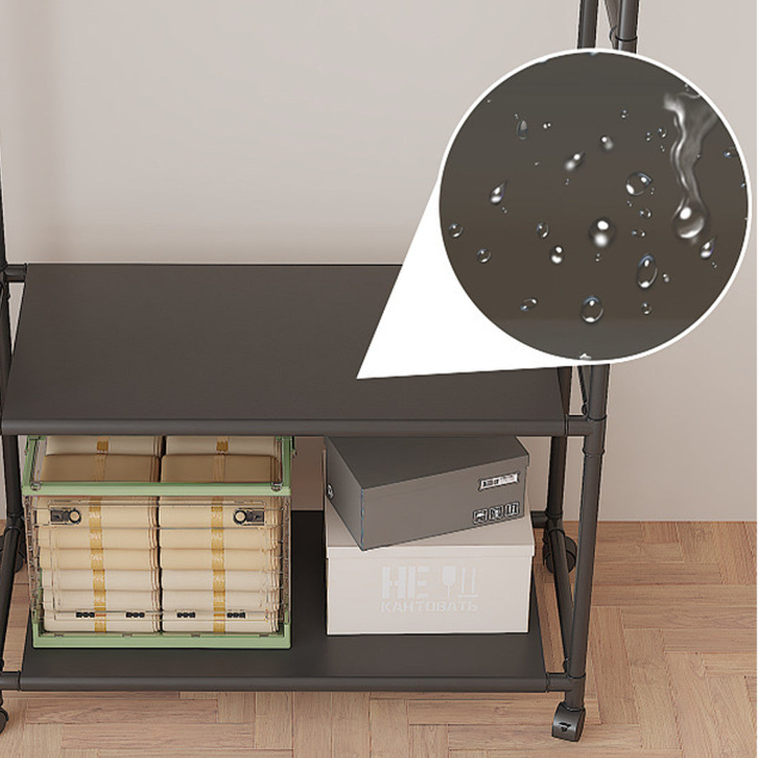 Multifunctional Clothes Rail Garment Hanging Stand Shoe Rack Home Storage Shelf Black Without Wheels
