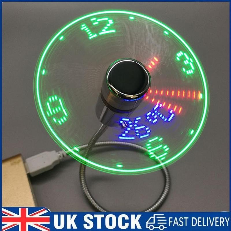 2-3 Days Arrive  Clock Fans DC 5V LED Clock Fan Portable Gadgets -Time Temperature Display-  UK