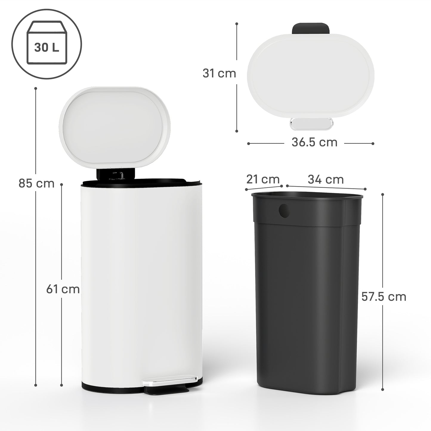 30 L Modern Curved Kitchen Bin - Cream