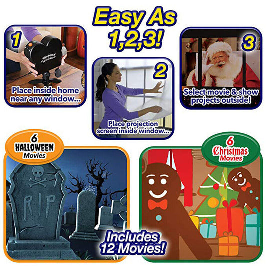 Halloween Window Projector Christmas Holographic Optical Home Window Display Pro