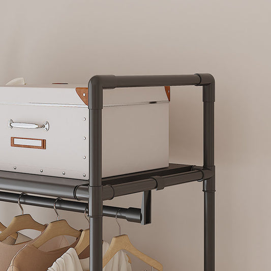 Multifunctional Clothes Rail Garment Hanging Stand Shoe Rack Home Storage Shelf Black Without Wheels