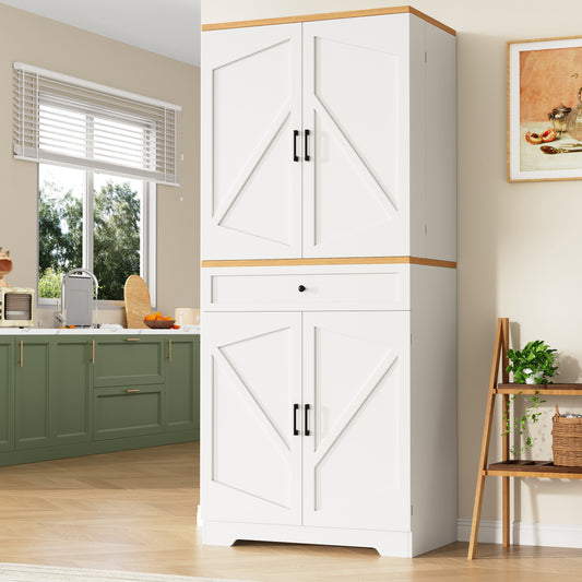 Snack Cabinet, Kitchen Cabinet 80 X 40 X 180 Cm, Tall Kitchen Sideboard, Storage Sideboard, Kitchen Sideboard With Door Frame, White, Suitable For Living Room, Kitchen, Dining Room