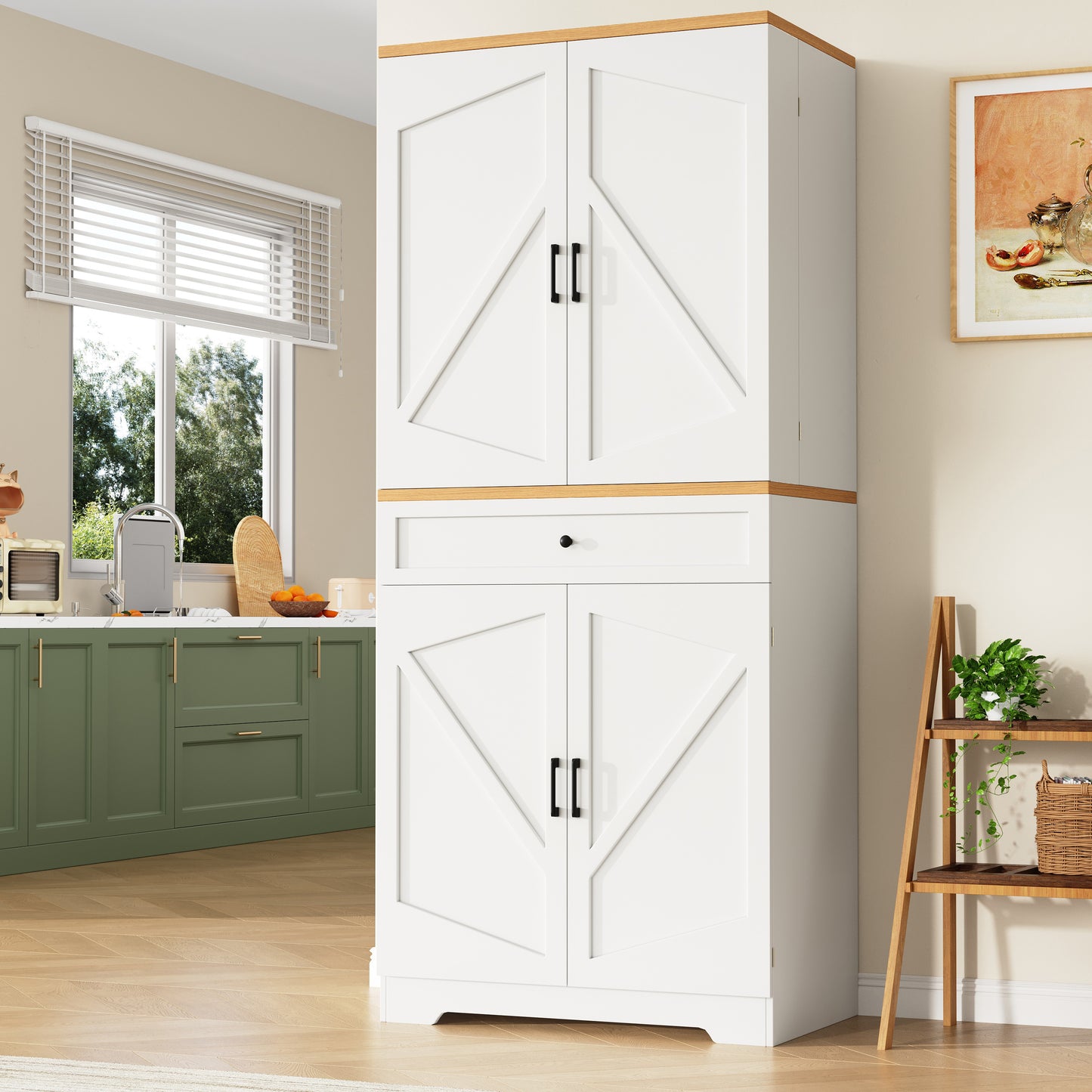 Snack Cabinet, Kitchen Cabinet 80 X 40 X 180 Cm, Tall Kitchen Sideboard, Storage Sideboard, Kitchen Sideboard With Door Frame, White, Suitable For Living Room, Kitchen, Dining Room