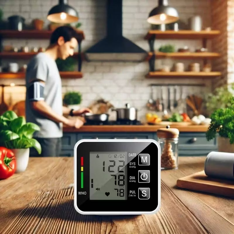 Black Smart Wrist Blood Pressure Monitor With Automatic Measurement And Voice Announcement For Home Use