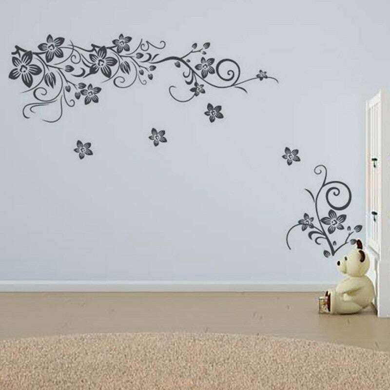 Vine Flowers Sticker And Butterflies Wall Art Vinyl Sticker-Home DIY Wall Decal