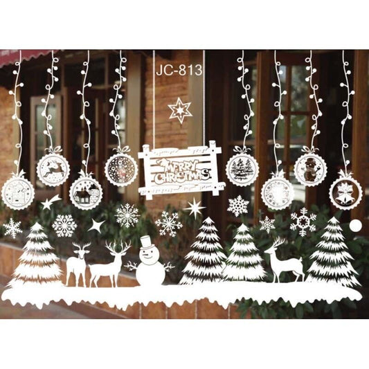 Christmas Window Stickers Xmas Tree Deer Snowflake Wall Home Shop Decor Decal Q