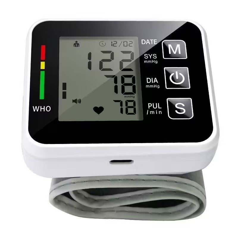 Black Smart Wrist Blood Pressure Monitor With Automatic Measurement And Voice Announcement For Home Use