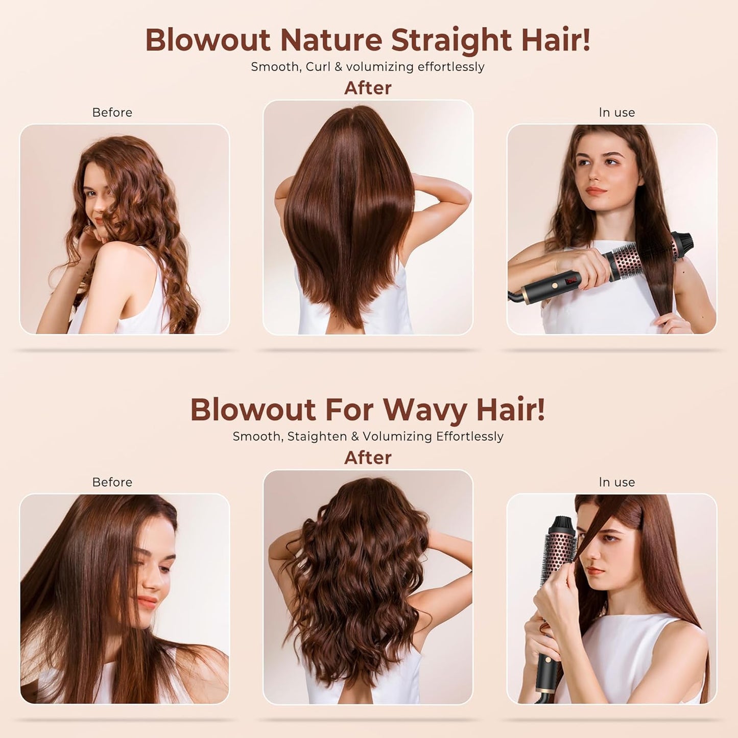 Thermal Brush 1.5 Inch Curling Iron Volumizing Brush Heated Round Brush Ceramic Tourmaline Ionic Curling Comb Dual Voltage Travel Curling Iron With, LCD Display, 10 Temperature Settings