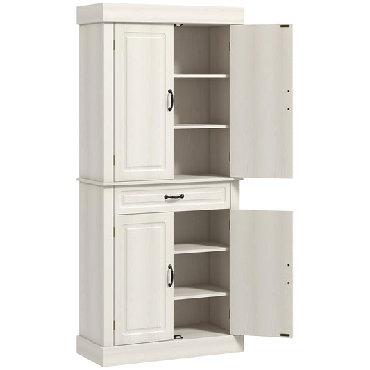 Tall Kitchen Cupboard, Kitchen Pantry Cabinet With Drawer, Shelves, White