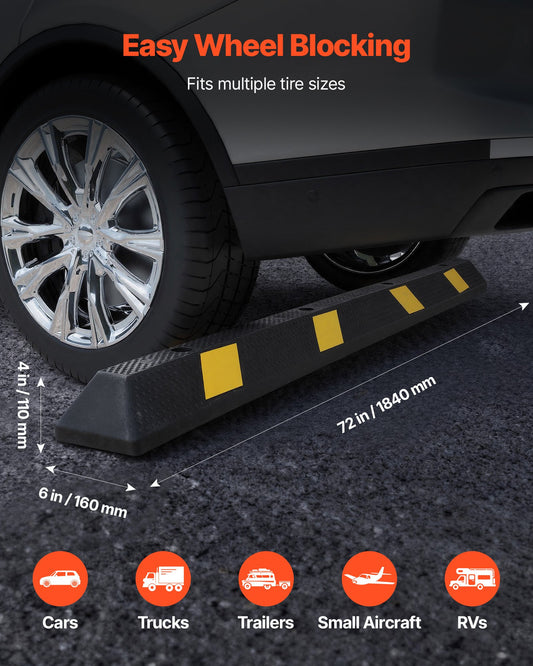 Parking Stopper, 72 Inch Heavy Duty Parking Aid For Garage, Rubber Curb Garage Floor Stopper With Reflective Strips, Vehicles Gadgets For Cars Vans Trucks Tire Wheel Guide Block Stops Bumpers