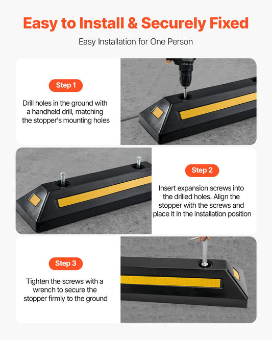 Parking Stopper, 21.6 Inch 2 Pcs Heavy Duty Parking Aid For Garage, Rubber Curb Garage Floor Stopper With Reflective Strips, Aid Gadgets For Cars Vans Trucks Tire Wheel Guide Block Stops Bumpers