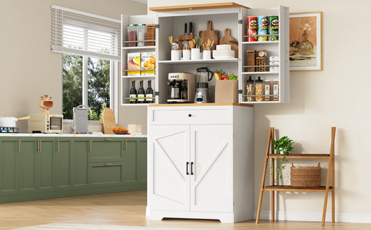 Snack Cabinet, Kitchen Cabinet 80 X 40 X 180 Cm, Tall Kitchen Sideboard, Storage Sideboard, Kitchen Sideboard With Door Frame, White, Suitable For Living Room, Kitchen, Dining Room