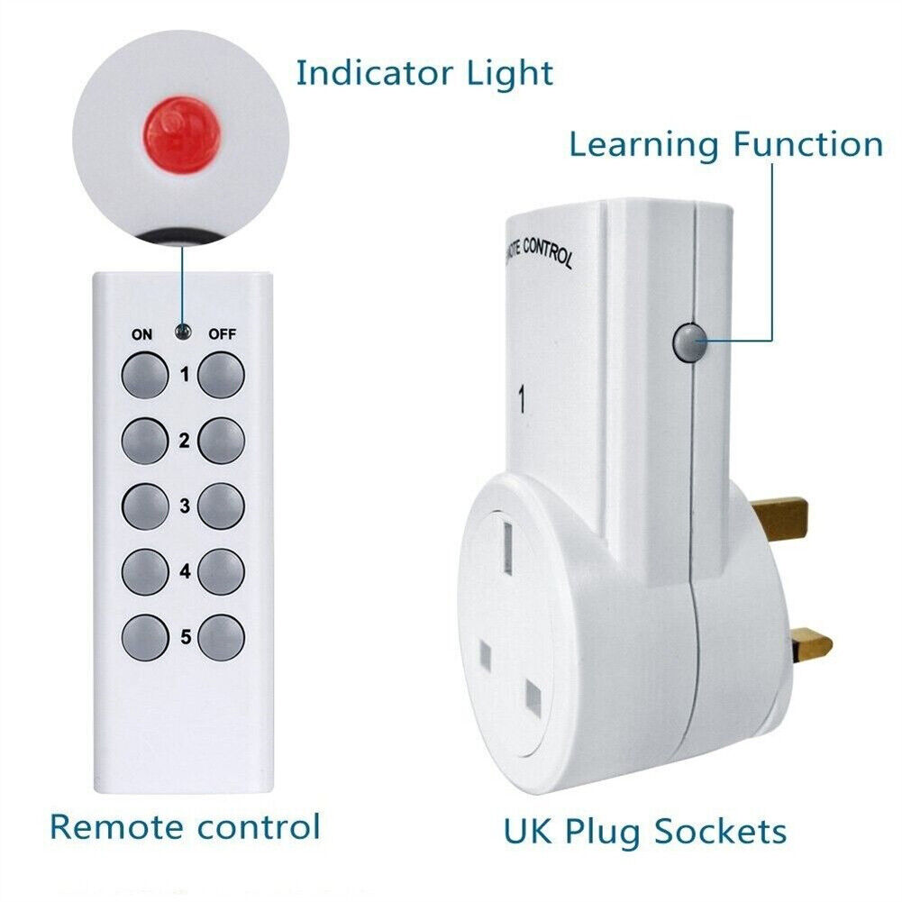 1-5 Remote Control Sockets Wireless Home Mains Power Outlet Pack UK Plug