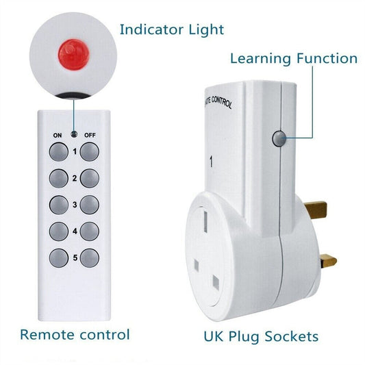 1-5 Remote Control Sockets Wireless Home Mains Power Outlet Pack UK Plug