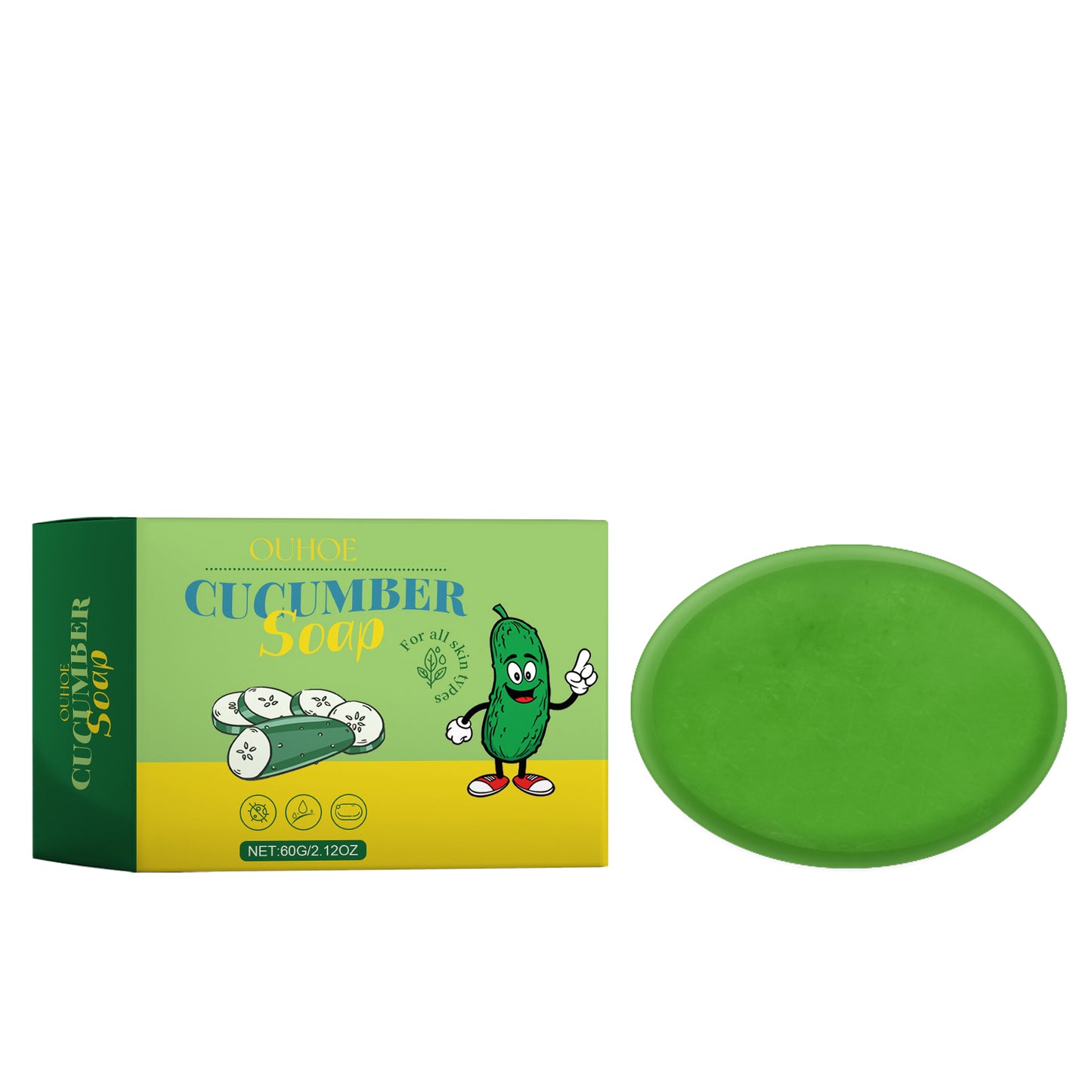 OUHOE  Cucumber Cleansing Soap, Deep Cleaning Face Bath Care Skin Refreshing Oil Control Multi-Purpose Soap