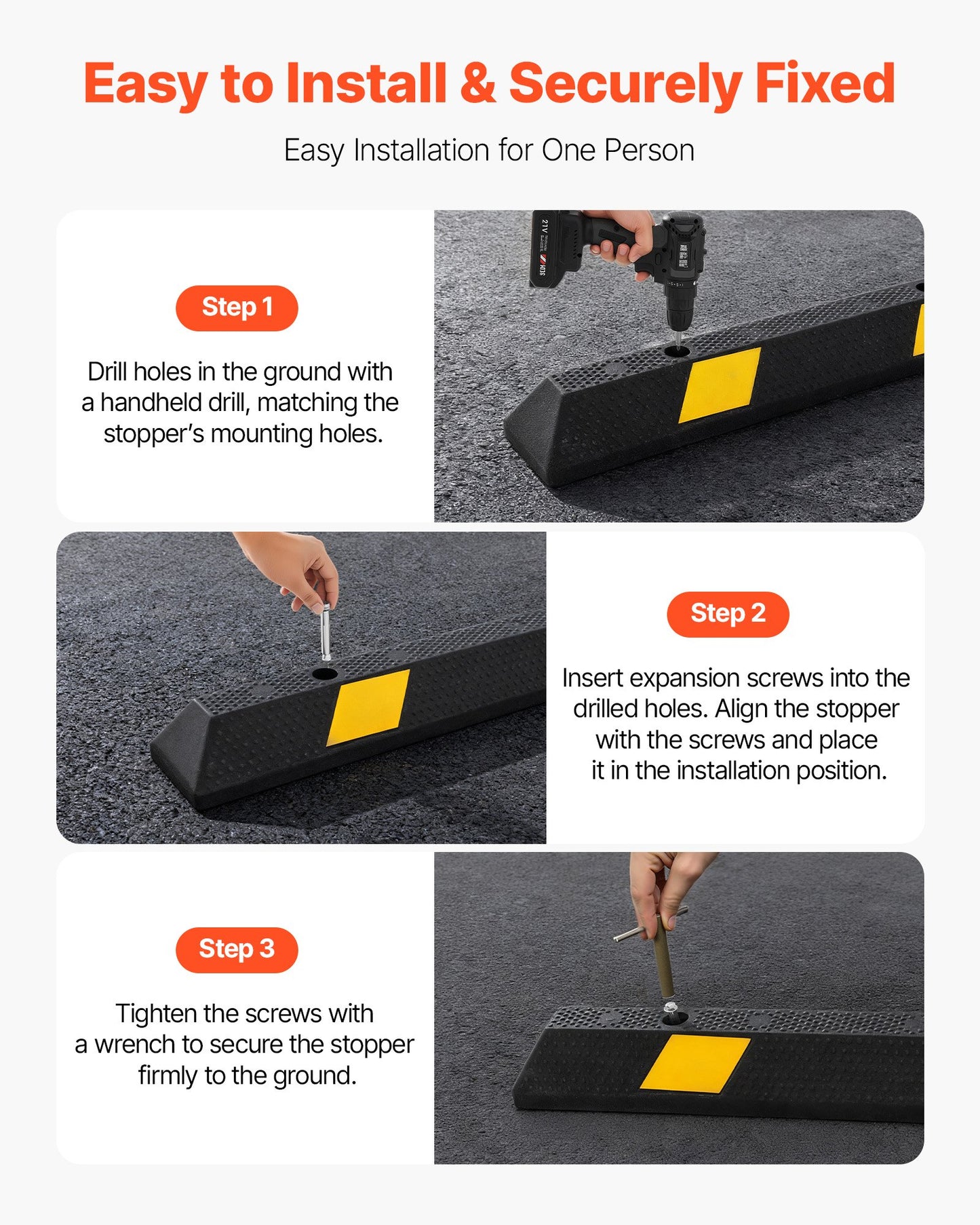 Parking Stopper, 72 Inch Heavy Duty Parking Aid For Garage, Rubber Curb Garage Floor Stopper With Reflective Strips, Vehicles Gadgets For Cars Vans Trucks Tire Wheel Guide Block Stops Bumpers