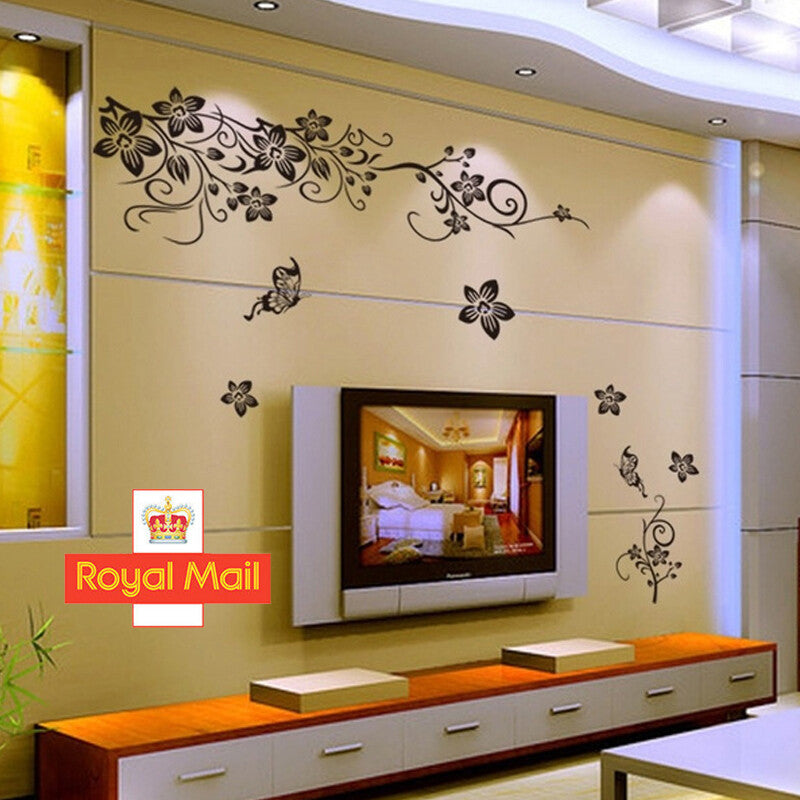 Vine Flowers Sticker And Butterflies Wall Art Vinyl Sticker-Home DIY Wall Decal