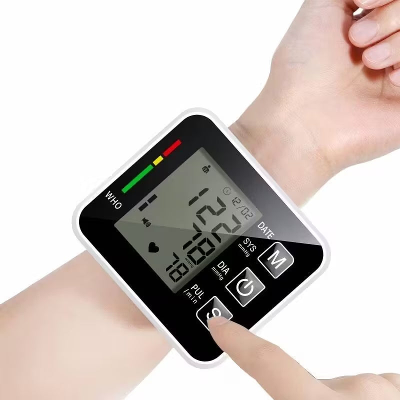 Black Smart Wrist Blood Pressure Monitor With Automatic Measurement And Voice Announcement For Home Use