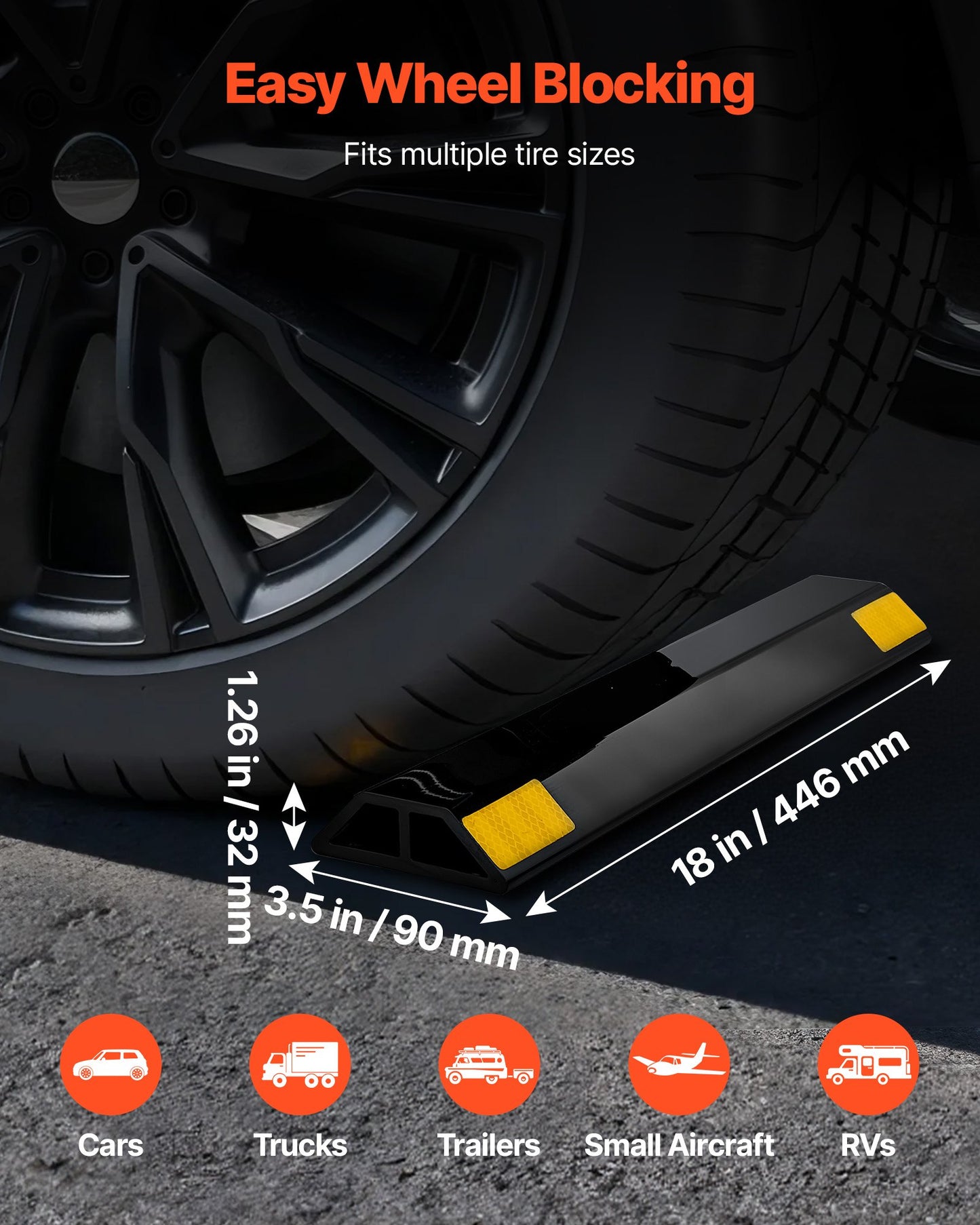 Parking Stopper, 18 Inch 2 Pcs Heavy Duty Parking Aid For Garage, PP Curb Garage Floor Stopper With Reflective Strips, Vehicles Gadgets For Cars Vans Trucks Tire Wheel Guide Block Stops Bumpers