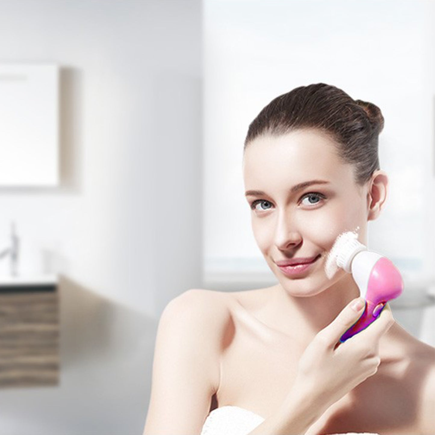 1Pc Facial Cleansing Brush Waterproof Face Spin Cleaning Brush With 5 Brush Heads Deep Cleansing Body Facial Brush Set For Gentle Exfoliating Removing Blackhead And Massaging