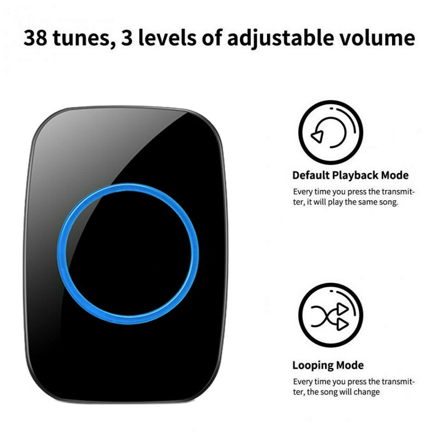 Wireless Doorbell Waterproof Range Door Bells Kit Cordless Plug-in Home Office