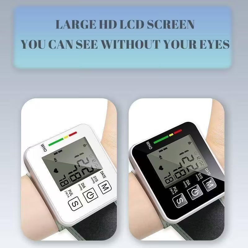 Black Smart Wrist Blood Pressure Monitor With Automatic Measurement And Voice Announcement For Home Use