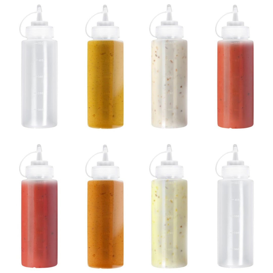 8 Pack Plastic Squeeze Sauce Bottles Kitchen Condiment Dispenser 500ml