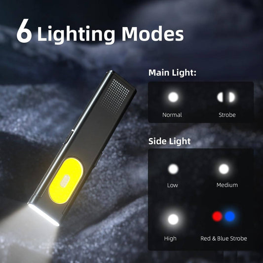 Ultra Thin Flat EDC Gadgets Torch With Magnetic Base & COB Side Light  Pocket Torch With Red Blue Emergency Strobe Everyday Carry Essential